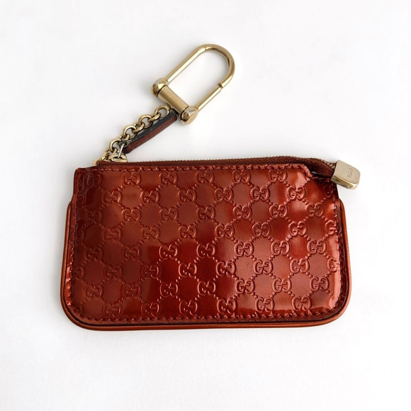 ✨Authentic GUCCI Microguccissima Patent Leather Cles Coin Key Pouch Orange  Brown - Main Image